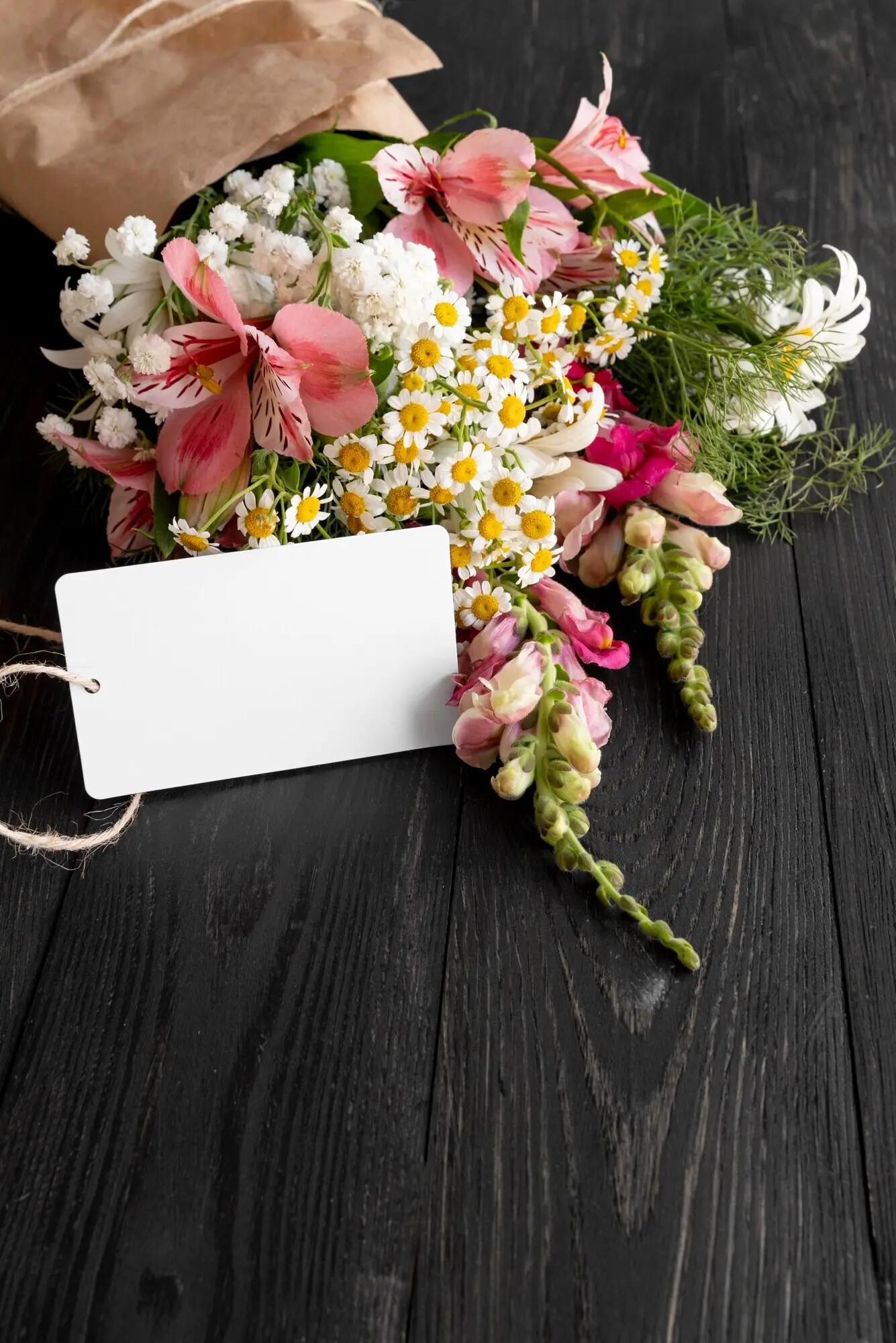 High-angle view of a beautiful bouquet of flowers.